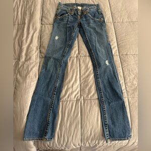 True Religion Blue Skinny Jeans with Distressed Details